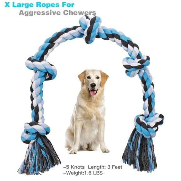 Dog Rope Toys for Medium and Large Dogs with 5 Knot Rope, Tough, Blue - Picture 5 of 5